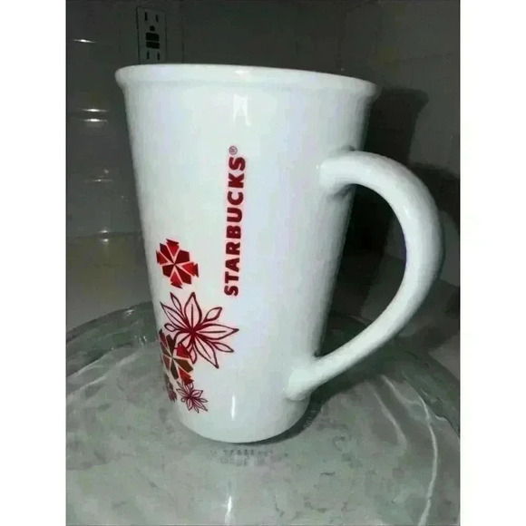 Starbucks Coffee Mug Cup Christmas Holiday 12 oz 345 ml Red Snowflakes - Picture 2 of 9